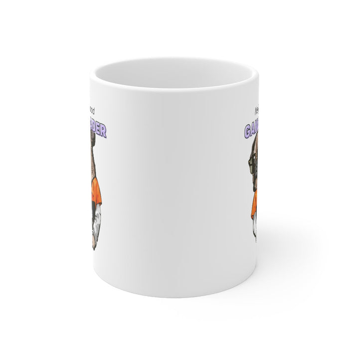 Neighborhood Pug Boss Coffee Cup: white, brown cartoon pug dog