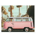 Neighborhood Retro Van 500-Piece Jigsaw Puzzle: pink, white pink vintage van with palm trees, retro photographic style