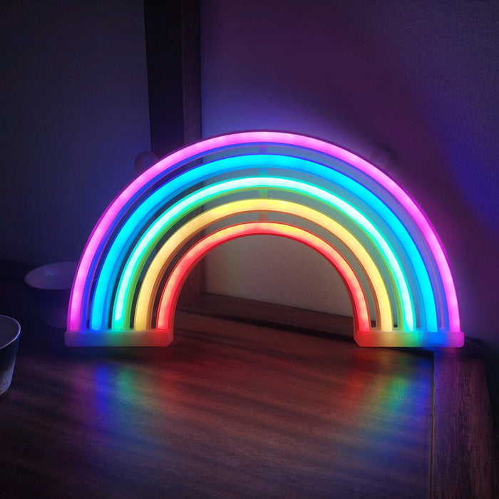 Neon Rainbow LED Night Light: pink, purple rainbow, cartoon/kawaii style