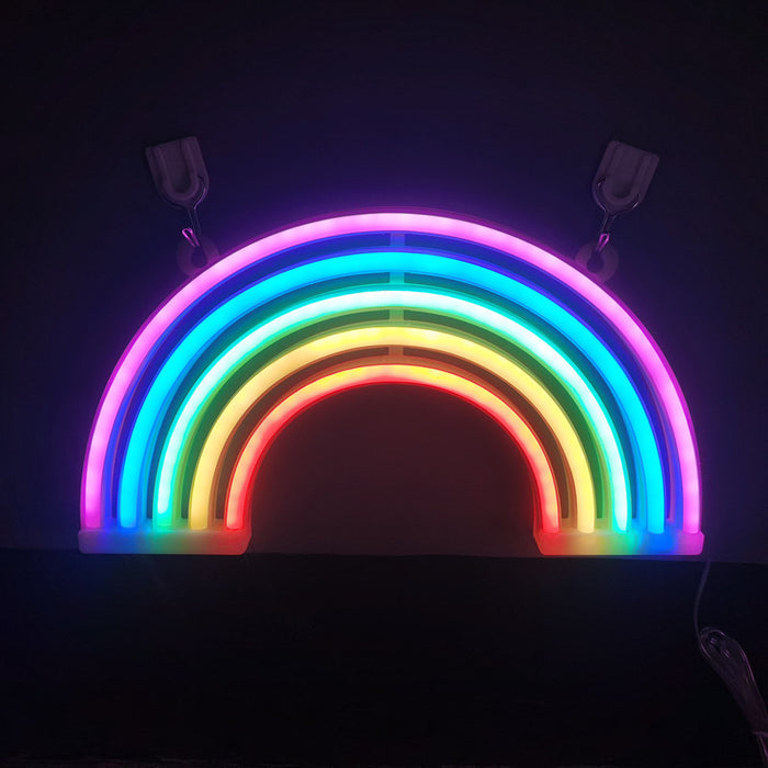 Neon Rainbow LED Night Light: pink, purple rainbow, cartoon/kawaii style