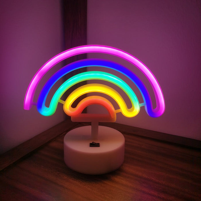 Neon Rainbow LED Night Light: pink, purple rainbow, cartoon/kawaii style