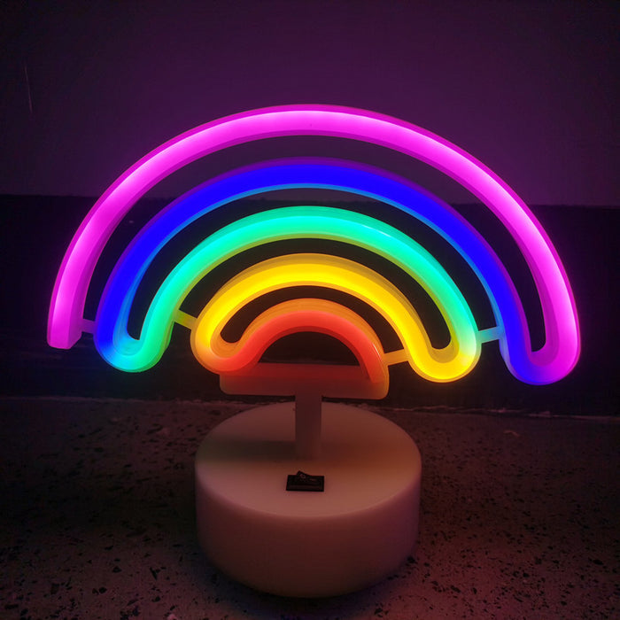 Neon Rainbow LED Night Light: pink, purple rainbow, cartoon/kawaii style