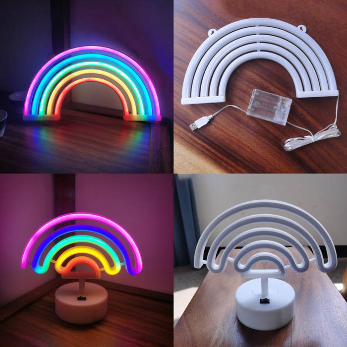 Neon Rainbow LED Night Light: pink, purple rainbow, cartoon/kawaii style