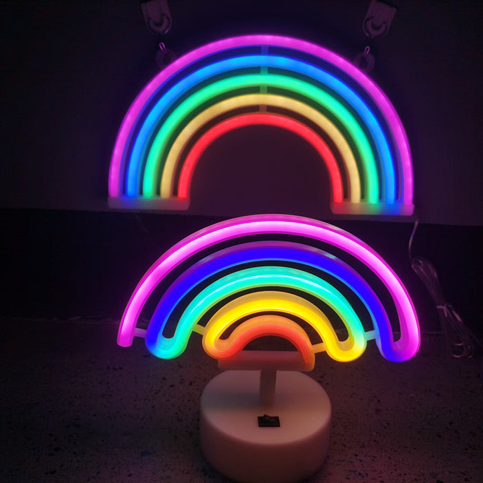 Neon Rainbow LED Night Light: pink, purple rainbow, cartoon/kawaii style