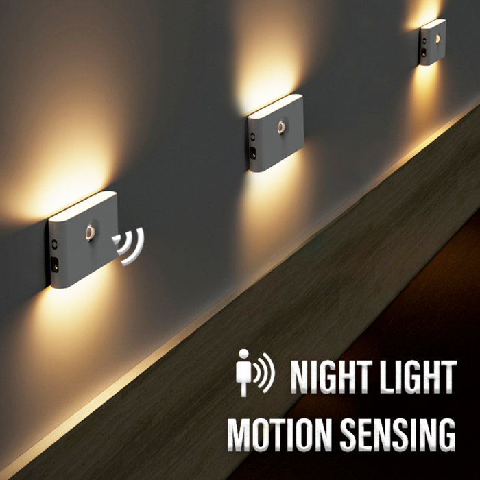 Night Light with Motion Detection: white, warm yellow light wall-mounted night lights, minimal modern style