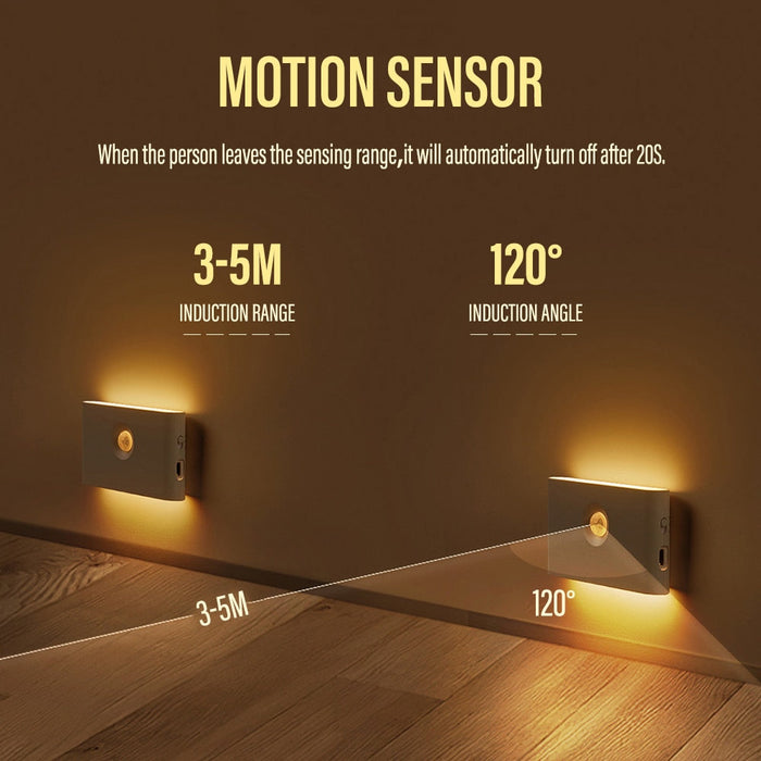 Night Light with Motion Detection: white, warm yellow light wall-mounted night lights, minimal modern style