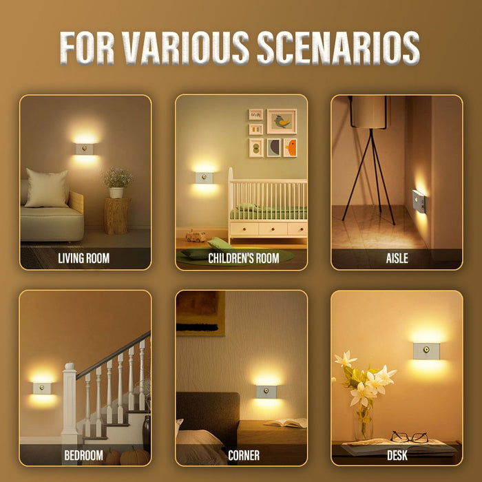 Night Light with Motion Detection: white, warm yellow light wall-mounted night lights, minimal modern style