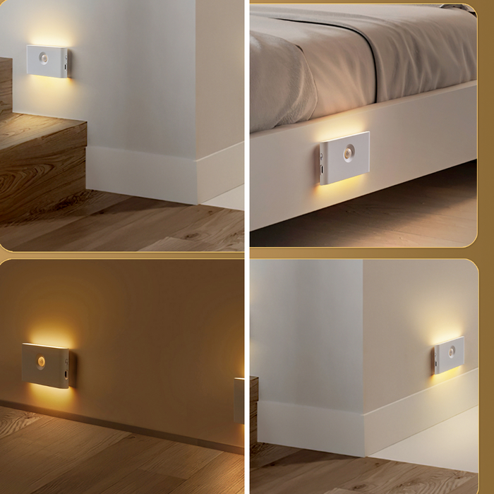 Night Light with Motion Detection: white, warm yellow light wall-mounted night lights, minimal modern style