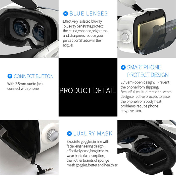 Ninja Dragon VZ4 Virtual Reality Headset with Remote Control for 4" to 6" Smartphones: white, black VR headset with handheld