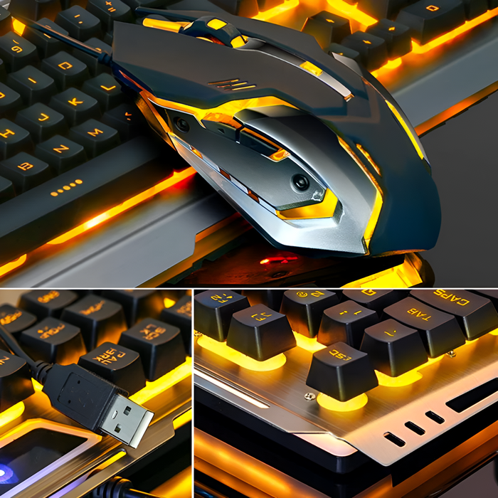 Ninja Dragons V1X Premium Metal Gaming Set, Keyboard and Mouse Pair: black, dark gray computer mouse, futuristic gaming style