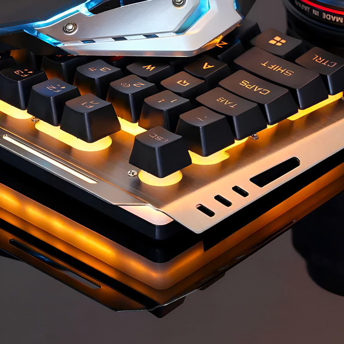 Ninja Dragons V1X Premium Metal Gaming Set, Keyboard and Mouse Pair: black, dark gray computer mouse, futuristic gaming style