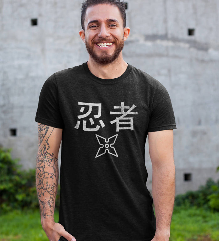 Ninja Men's Shirt: A Distinctive Choice for Stealthy Style: black, white ninja theme, minimal graphic style