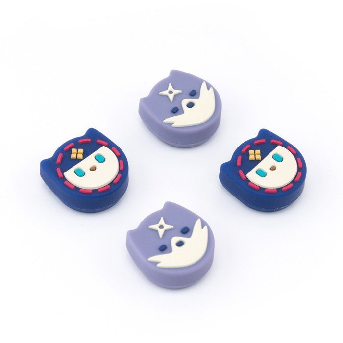 Ninja Switch OLED Thumb Grips with Silicone: purple, dark blue cat faces, cute cartoon kawaii style