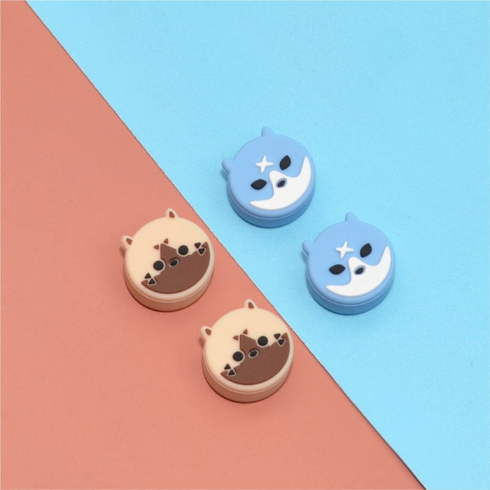 Ninja Switch OLED Thumb Grips with Silicone: purple, dark blue cat faces, cute cartoon kawaii style