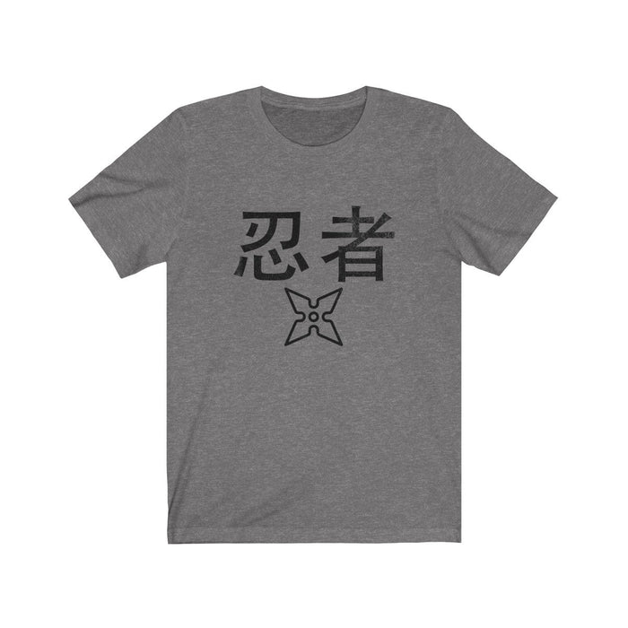 Ninja T-Shirt with a Worn-Out Look: white, dark gray ninja theme, minimal graphic style