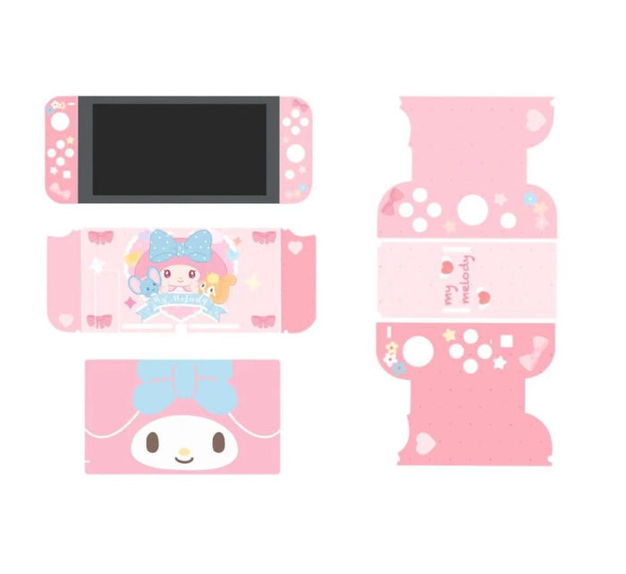 Nintendo Switch Cute Cartoon Skin Set: pink, white My Melody character, kawaii cartoon style