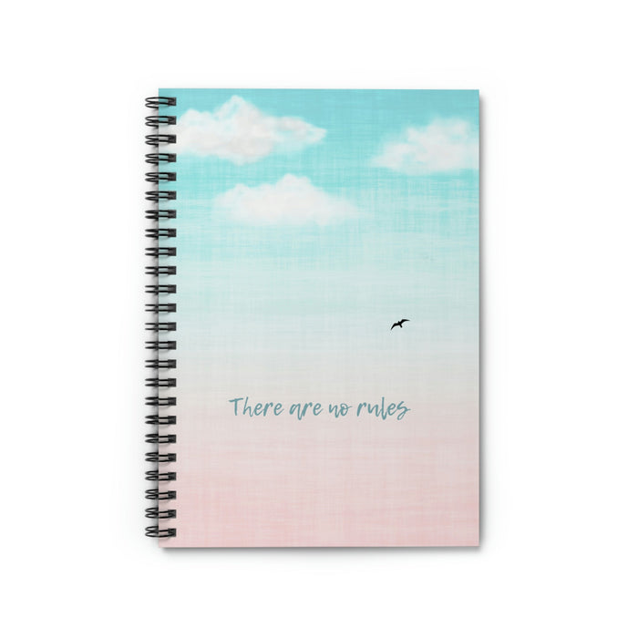 No Limits Spiral Notebook: turquoise, white sky with clouds and a bird, minimal pastel illustration style