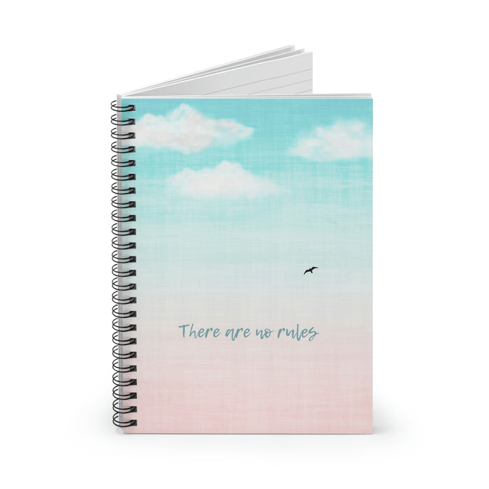 No Limits Spiral Notebook: turquoise, white sky with clouds and a bird, minimal pastel illustration style
