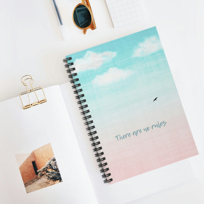 No Limits Spiral Notebook: turquoise, white sky with clouds and a bird, minimal pastel illustration style
