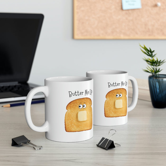 Novelty Mug, Toast Me Up with Butter: white, golden brown cartoon toast slice