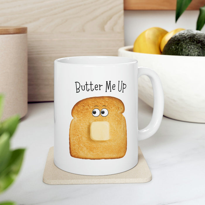 Novelty Mug, Toast Me Up with Butter: white, golden brown cartoon toast slice