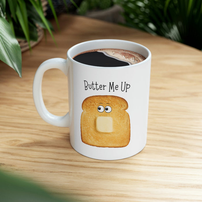 Novelty Mug, Toast Me Up with Butter: white, golden brown cartoon toast slice