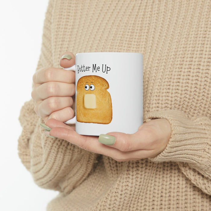 Novelty Mug, Toast Me Up with Butter: white, golden brown cartoon toast slice