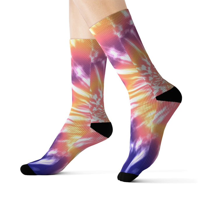 Novelty Socks with Pink Tie-Dye Design: pink, purple ankle socks, colorful graphic style