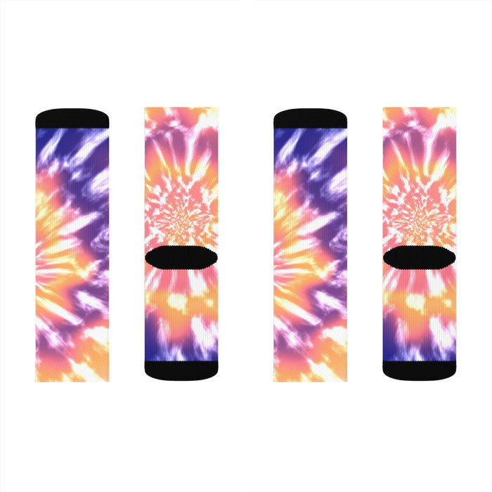 Novelty Socks with Pink Tie-Dye Design: pink, purple ankle socks, colorful graphic style