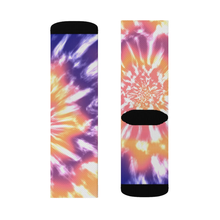 Novelty Socks with Pink Tie-Dye Design: pink, purple ankle socks, colorful graphic style