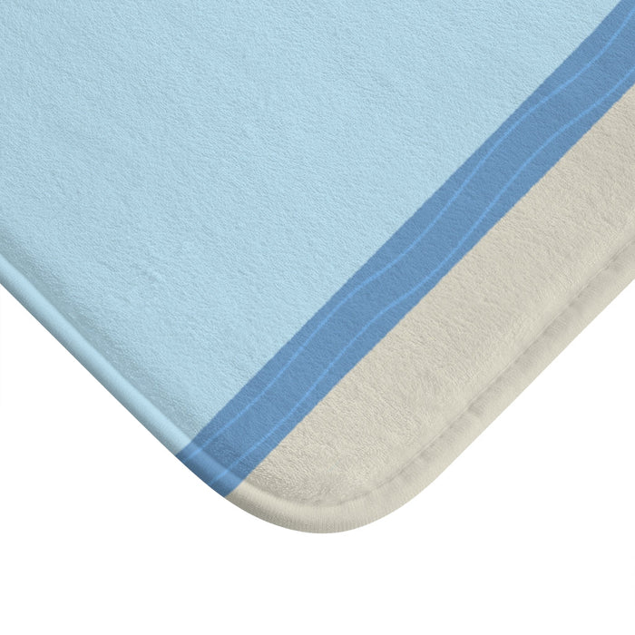Ocean Adventure Sailboat Bath Mat: light blue, blue sailboat ocean scene, minimal nautical illustration style