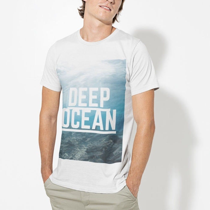 Ocean Logo Tee for Men: black, blue ocean theme, minimal graphic style