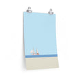 Ocean Sailing Boat Art Print: light blue, white sailboat, minimal nautical illustration style