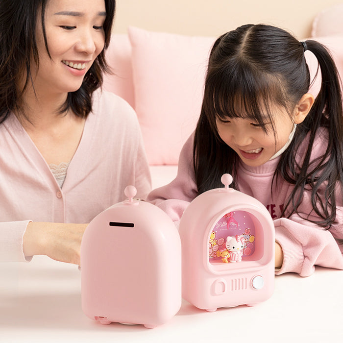 Official LED Light Cute Coin Bank: light pink, pink Hello Kitty and other Sanrio-style characters, kawaii cartoon style