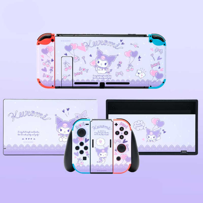 Official Licensed Cartoon Nintendo Switch Skins: lavender, white Kuromi character theme, kawaii cartoon style