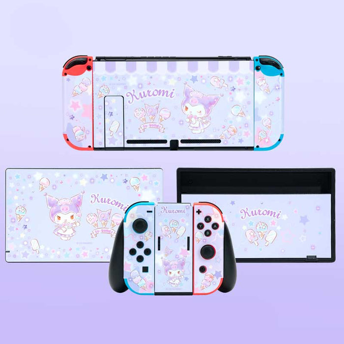 Official Licensed Cartoon Nintendo Switch Skins: lavender, white Kuromi character theme, kawaii cartoon style