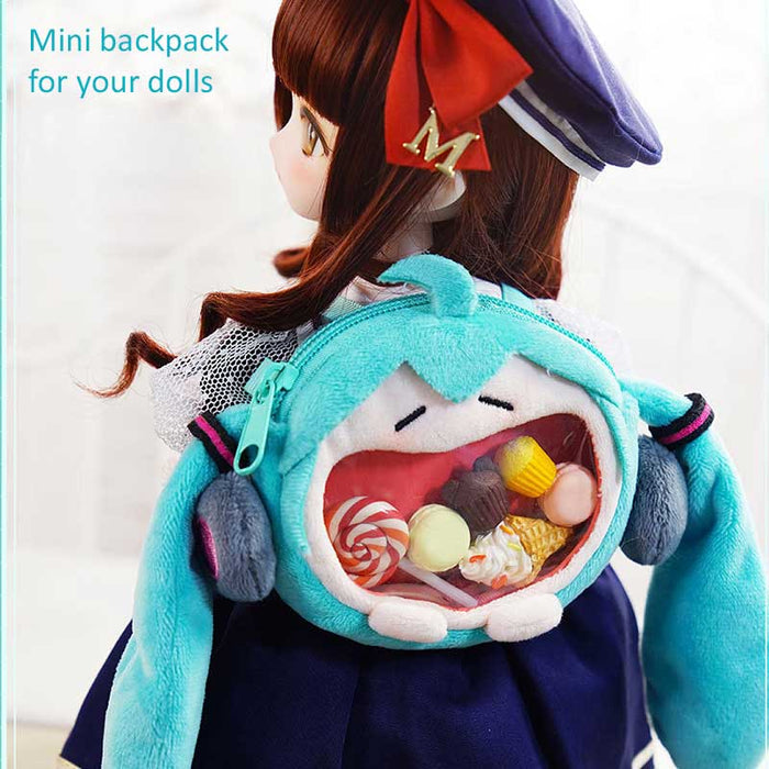 Official Miku Itabag Mini Plush: teal, aqua anime-style teal twin-tailed character, kawaii cartoon style