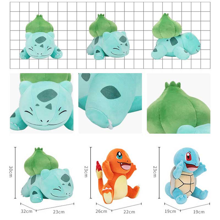 Official Starters Plushies: Classic Nostalgia Collection: light turquoise, green Bulbasaur character, cartoon, kawaii style