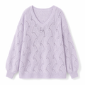 Open Knit Women's Sweater with a V-Neck Design Purple