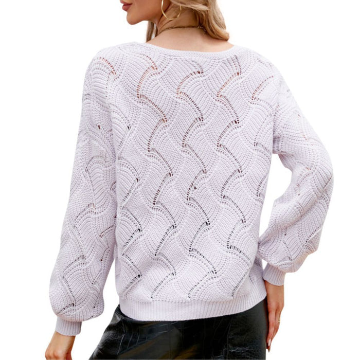 Open Knit Women's Sweater with a V-Neck Design: light sage green sweater, casual knitwear style
