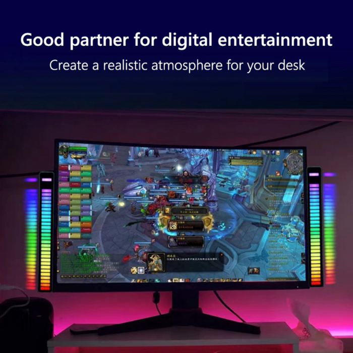 Pair of Dragon Music Reactive LED Light Bars: black, white sound-controlled LED light bars, minimal modern RGB lighting style
