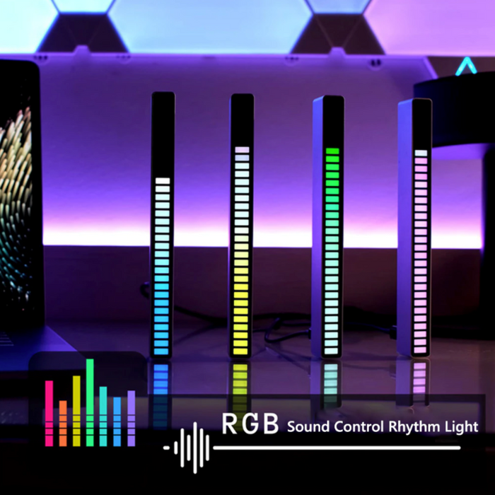 Pair of Dragon Music Reactive LED Light Bars: black, white sound-controlled LED light bars, minimal modern RGB lighting style