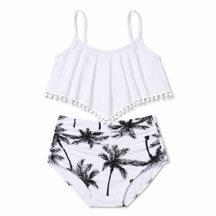 Palm Tree White Tankini Swimsuit Set Default