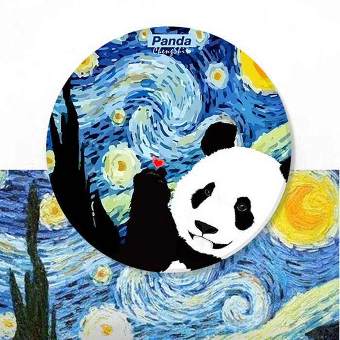Panda Coasters: Artistic, Cute, Gift Idea: gold, black panda styled as a girl with a pearl earring, cartoon parody artwork st