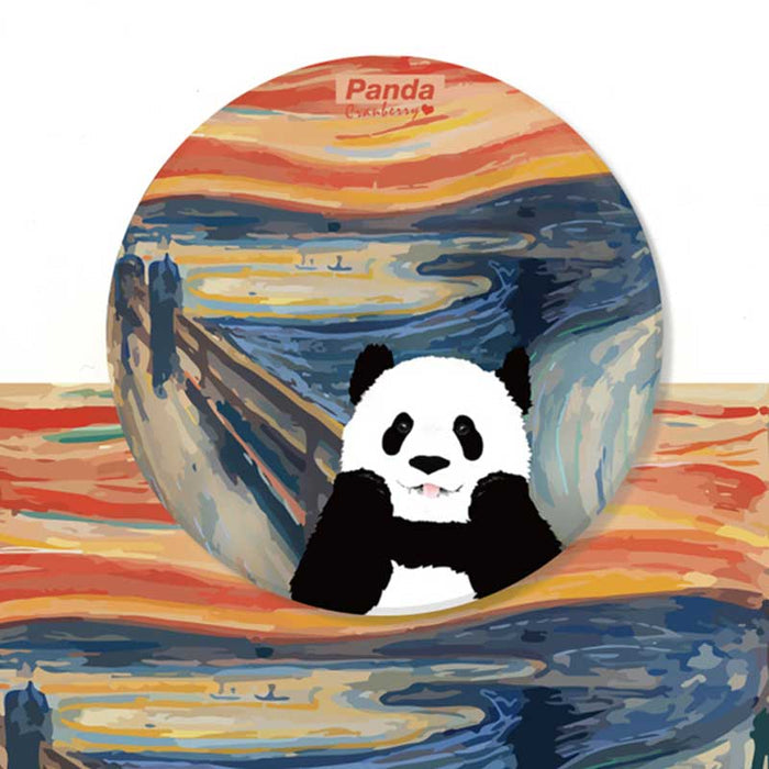 Panda Coasters: Artistic, Cute, Gift Idea: gold, black panda styled as a girl with a pearl earring, cartoon parody artwork st