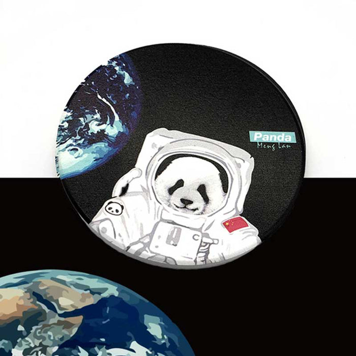 Panda Coasters: Artistic, Cute, Gift Idea: gold, black panda styled as a girl with a pearl earring, cartoon parody artwork st