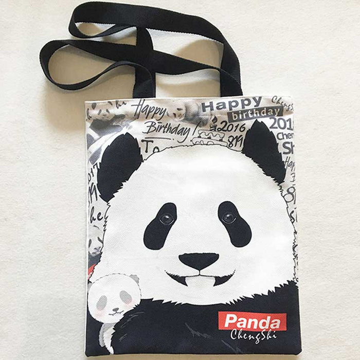 Panda Tote Bags with Adorable Designs: white, black panda, cartoon style