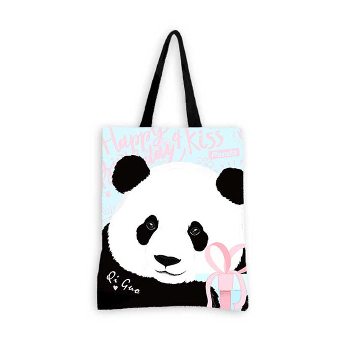 Panda Tote Bags with Adorable Designs: white, black panda, cartoon style