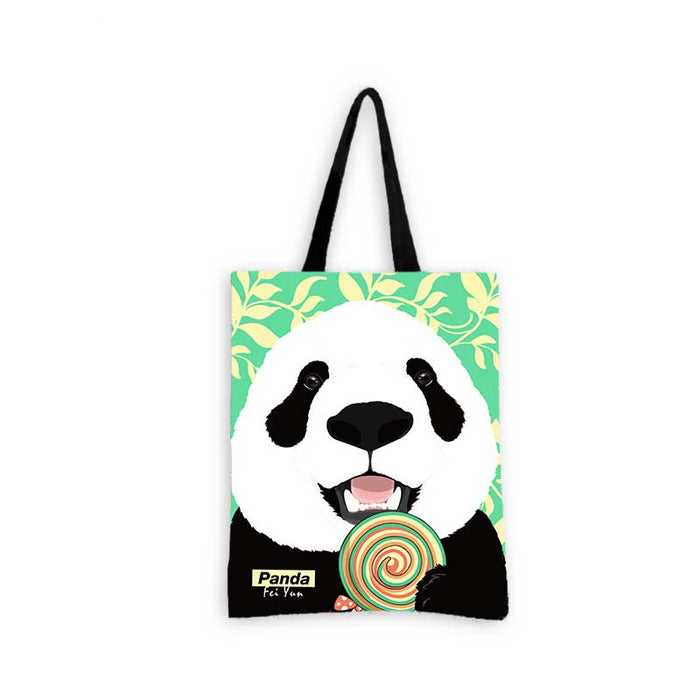 Panda Tote Bags with Adorable Designs: white, black panda, cartoon style