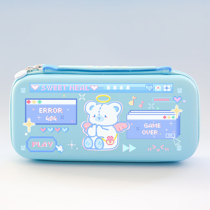 Pastel Animal Switch Carrying Case: pastel pink, white bunny character, kawaii retro pixel-art style